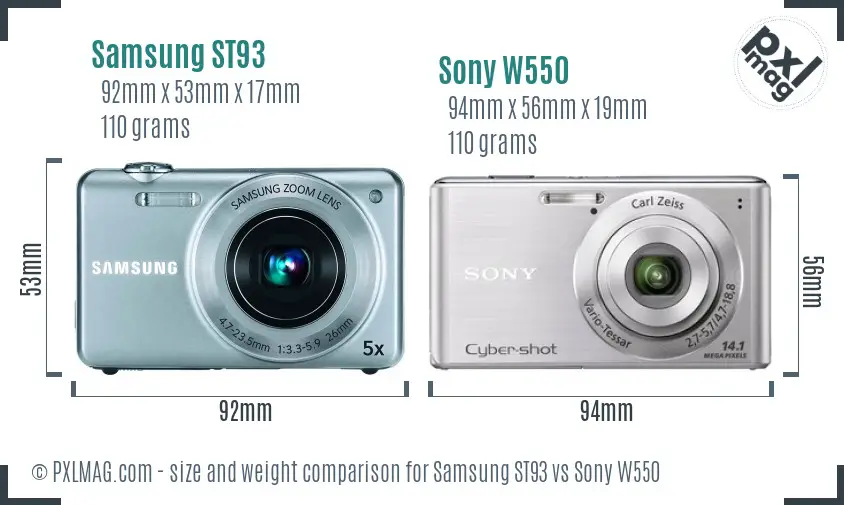 Samsung ST93 vs Sony W550 size comparison