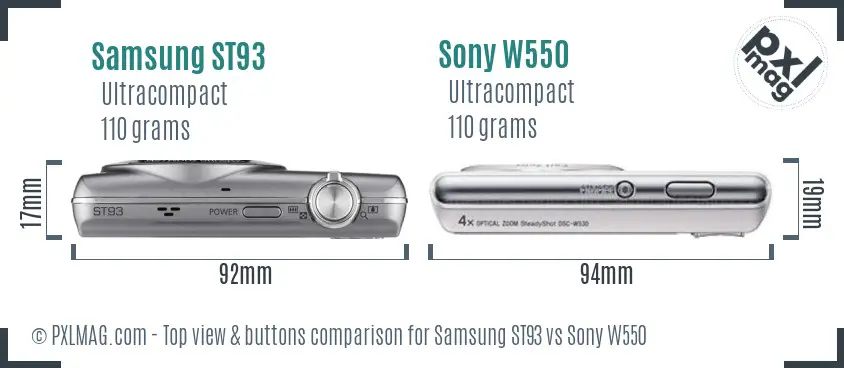 Samsung ST93 vs Sony W550 top view buttons comparison