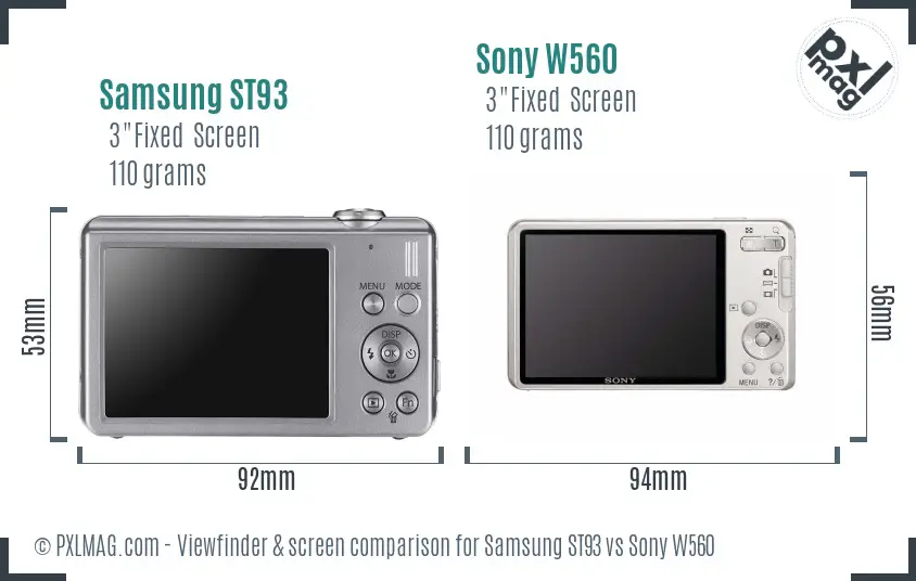 Samsung ST93 vs Sony W560 Screen and Viewfinder comparison