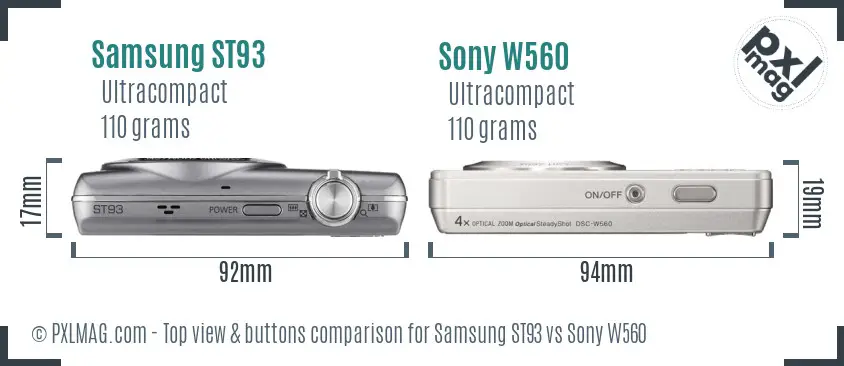 Samsung ST93 vs Sony W560 top view buttons comparison