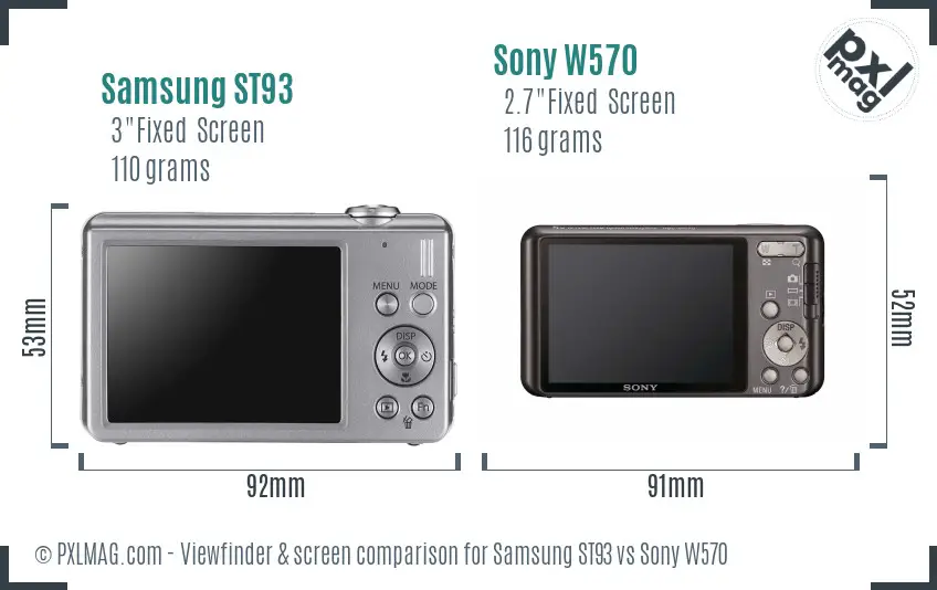 Samsung ST93 vs Sony W570 Screen and Viewfinder comparison