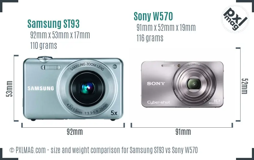 Samsung ST93 vs Sony W570 size comparison