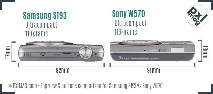 Samsung ST93 vs Sony W570 top view buttons comparison