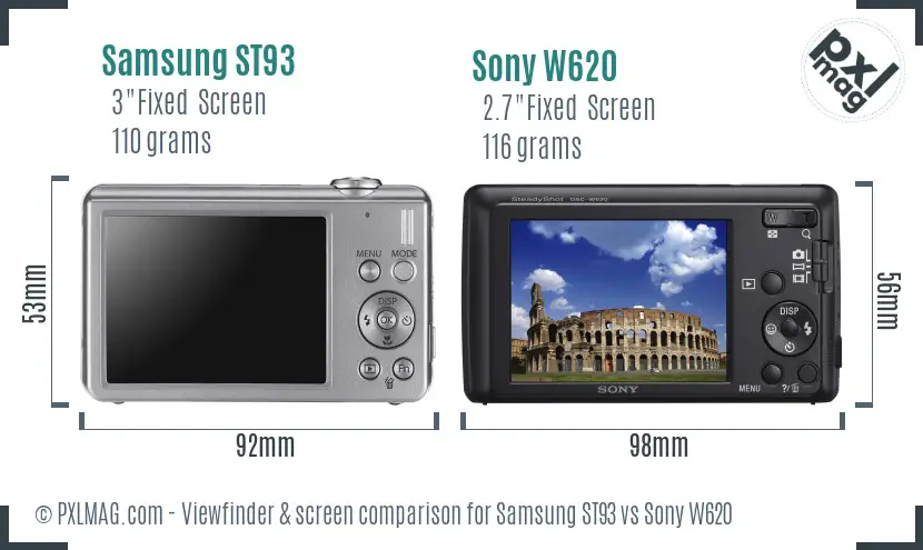 Samsung ST93 vs Sony W620 Screen and Viewfinder comparison