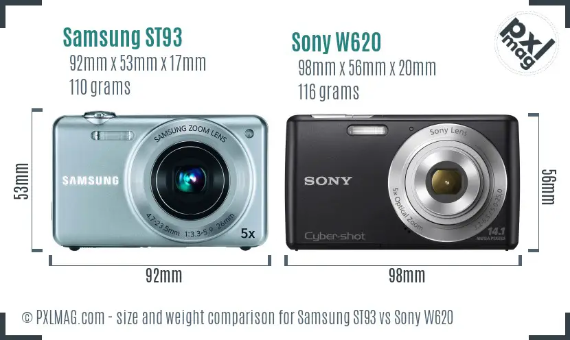 Samsung ST93 vs Sony W620 size comparison Samsung ST93 vs Sony W620 size comparison