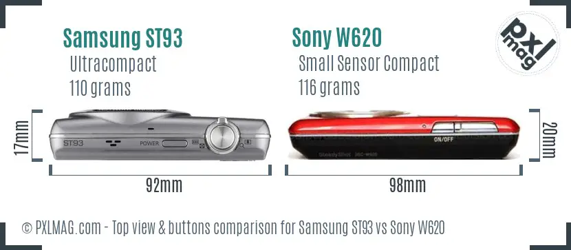 Samsung ST93 vs Sony W620 top view buttons comparison