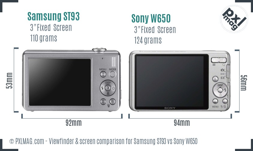Samsung ST93 vs Sony W650 Screen and Viewfinder comparison