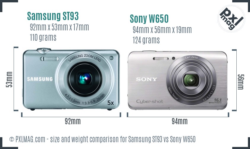 Samsung ST93 vs Sony W650 size comparison