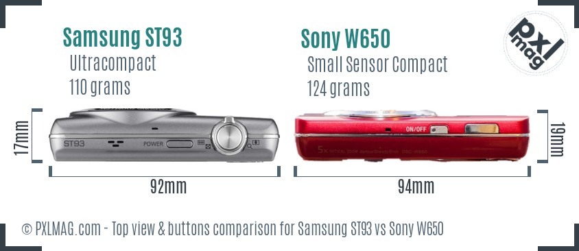 Samsung ST93 vs Sony W650 top view buttons comparison