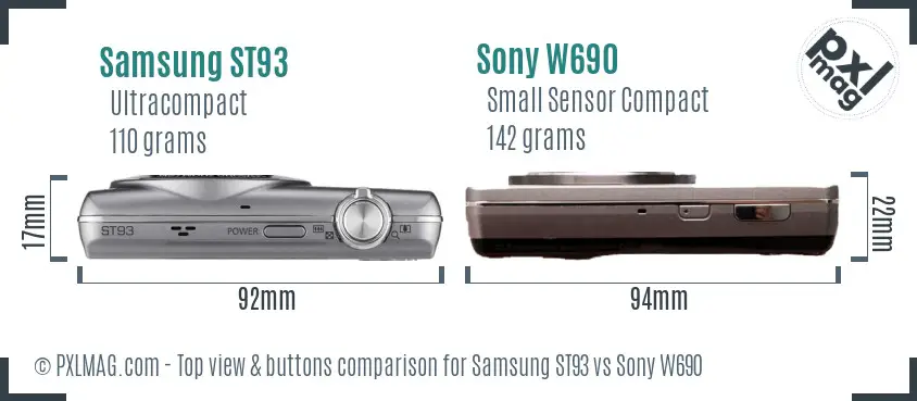 Samsung ST93 vs Sony W690 top view buttons comparison Samsung ST93 vs Sony W690 top view buttons comparison