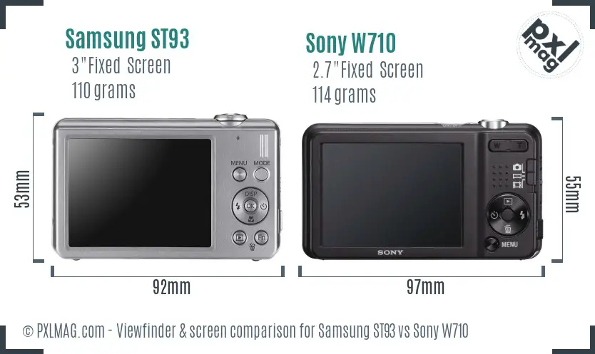 Samsung ST93 vs Sony W710 Screen and Viewfinder comparison