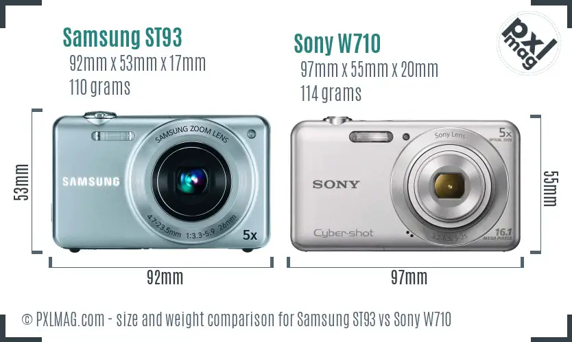 Samsung ST93 vs Sony W710 size comparison