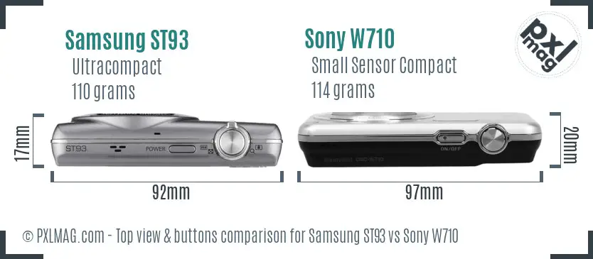 Samsung ST93 vs Sony W710 top view buttons comparison
