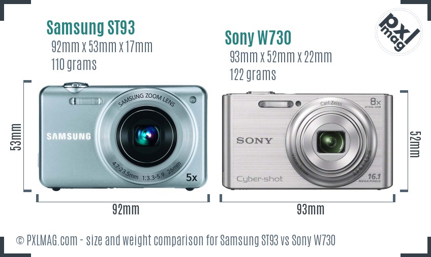 Samsung ST93 vs Sony W730 size comparison