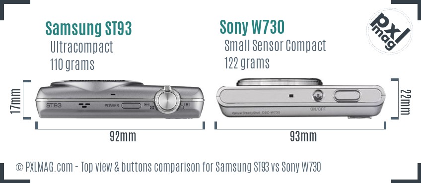Samsung ST93 vs Sony W730 top view buttons comparison