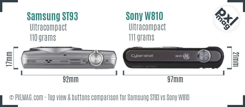 Samsung ST93 vs Sony W810 top view buttons comparison Samsung ST93 vs Sony W810 top view buttons comparison