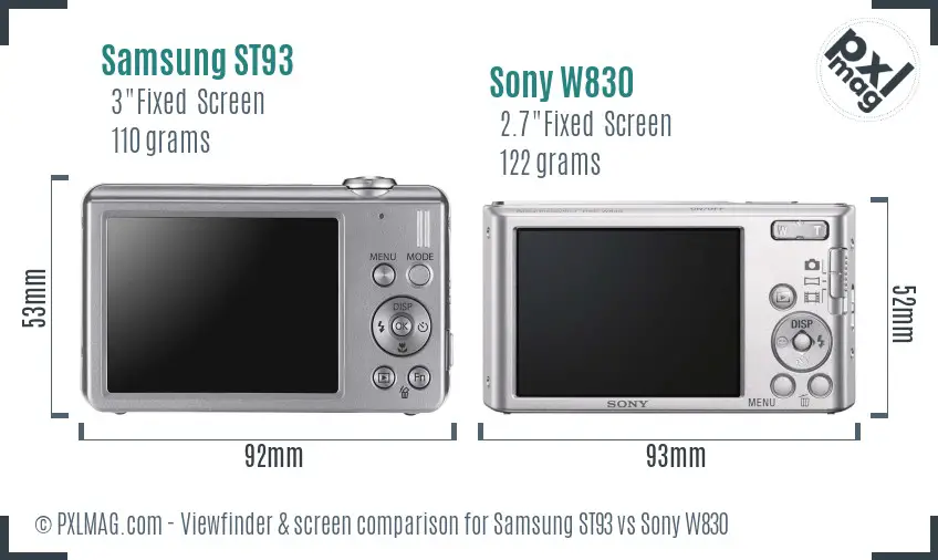 Samsung ST93 vs Sony W830 Screen and Viewfinder comparison