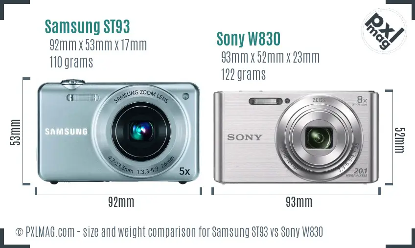 Samsung ST93 vs Sony W830 size comparison