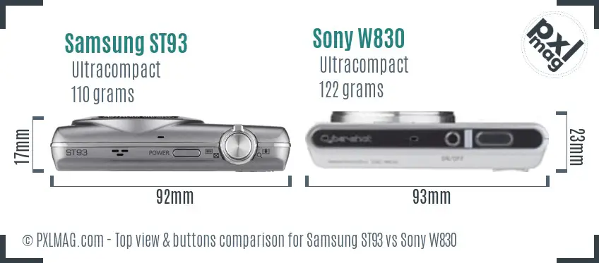Samsung ST93 vs Sony W830 top view buttons comparison