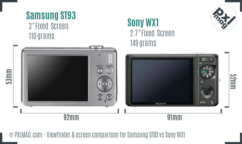 Samsung ST93 vs Sony WX1 Screen and Viewfinder comparison