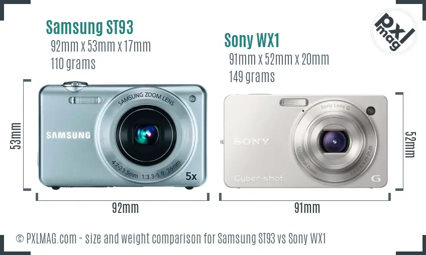 Samsung ST93 vs Sony WX1 size comparison