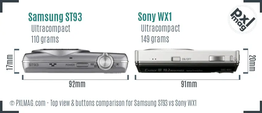 Samsung ST93 vs Sony WX1 top view buttons comparison