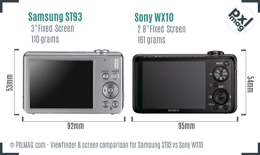 Samsung ST93 vs Sony WX10 Screen and Viewfinder comparison