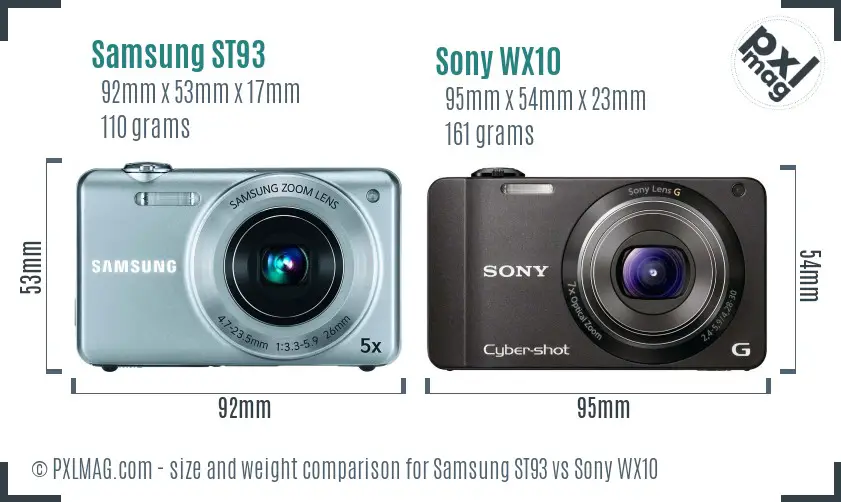Samsung ST93 vs Sony WX10 size comparison