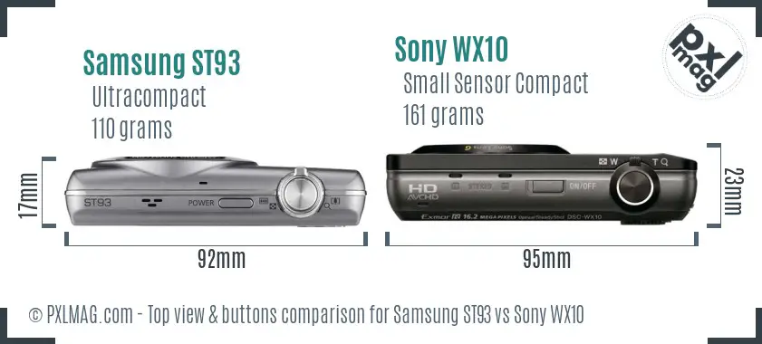 Samsung ST93 vs Sony WX10 top view buttons comparison