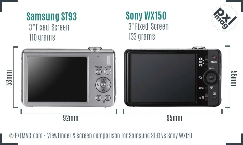 Samsung ST93 vs Sony WX150 Screen and Viewfinder comparison Samsung ST93 vs Sony WX150 Screen and Viewfinder comparison