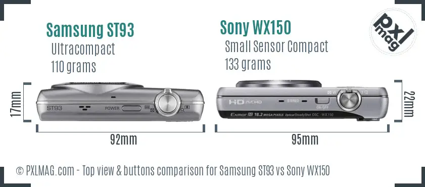 Samsung ST93 vs Sony WX150 top view buttons comparison Samsung ST93 vs Sony WX150 top view buttons comparison