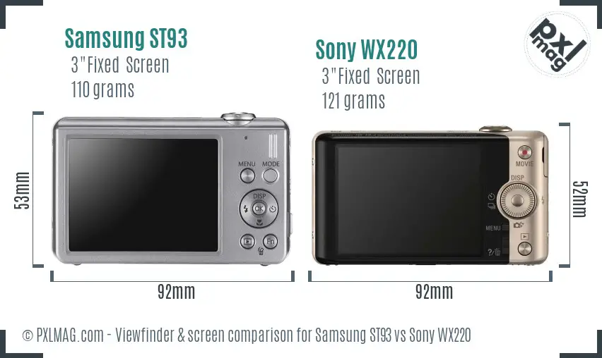Samsung ST93 vs Sony WX220 Screen and Viewfinder comparison