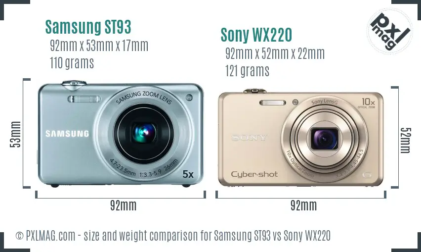 Samsung ST93 vs Sony WX220 size comparison