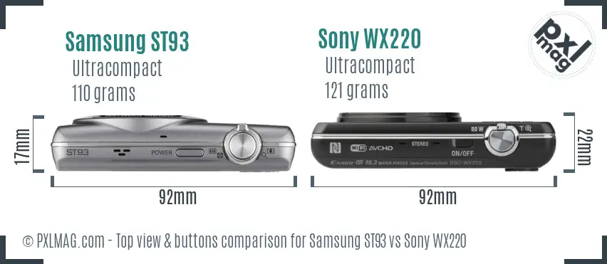 Samsung ST93 vs Sony WX220 top view buttons comparison