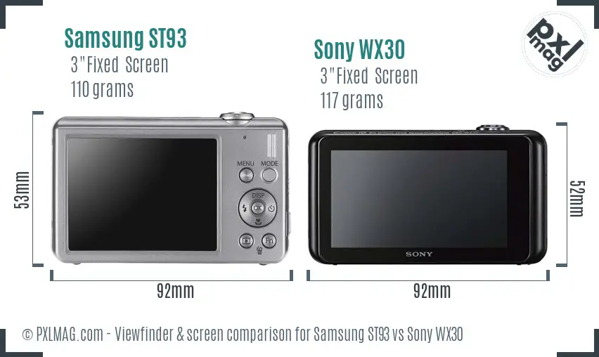 Samsung ST93 vs Sony WX30 Screen and Viewfinder comparison