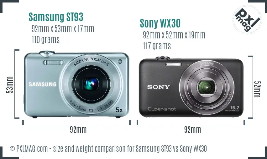 Samsung ST93 vs Sony WX30 size comparison