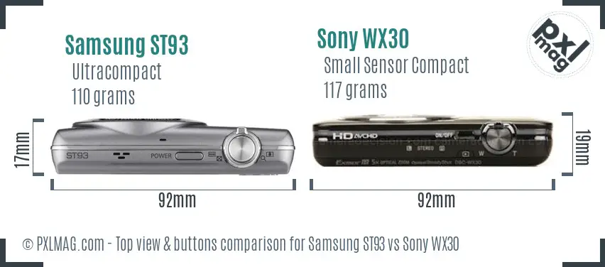 Samsung ST93 vs Sony WX30 top view buttons comparison