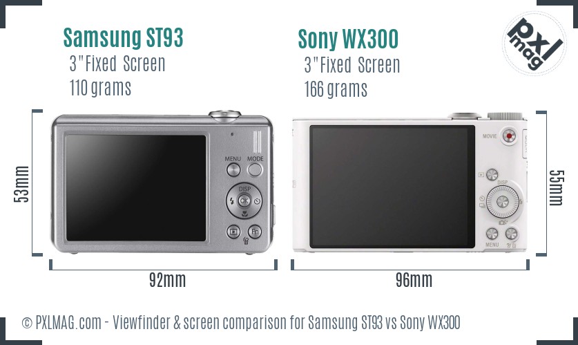 Samsung ST93 vs Sony WX300 Screen and Viewfinder comparison