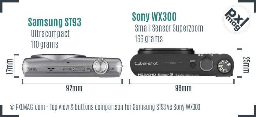 Samsung ST93 vs Sony WX300 top view buttons comparison