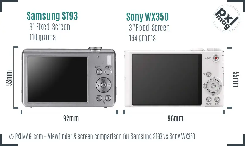 Samsung ST93 vs Sony WX350 Screen and Viewfinder comparison
