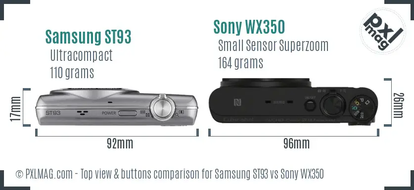Samsung ST93 vs Sony WX350 top view buttons comparison