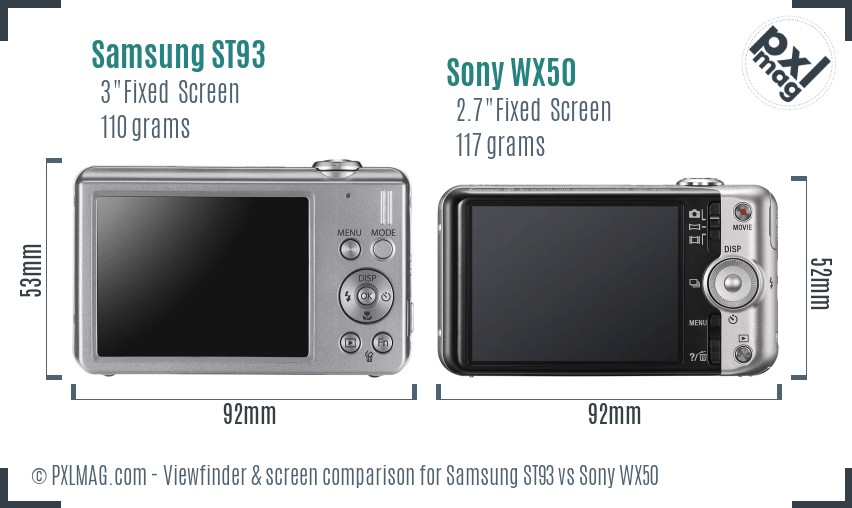Samsung ST93 vs Sony WX50 Screen and Viewfinder comparison