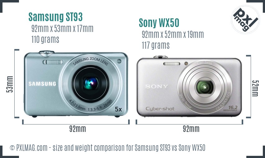 Samsung ST93 vs Sony WX50 size comparison