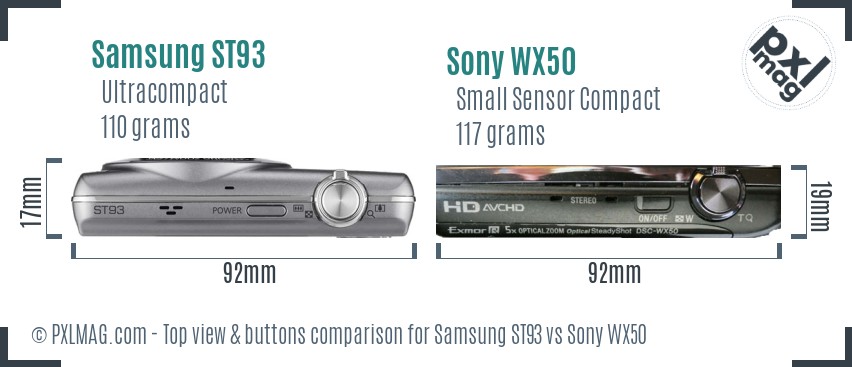 Samsung ST93 vs Sony WX50 top view buttons comparison