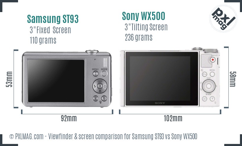 Samsung ST93 vs Sony WX500 Screen and Viewfinder comparison