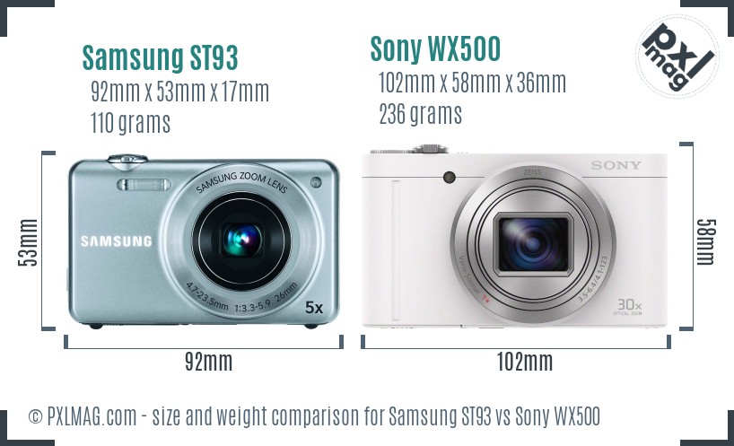 Samsung ST93 vs Sony WX500 size comparison