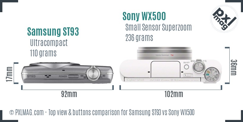 Samsung ST93 vs Sony WX500 top view buttons comparison