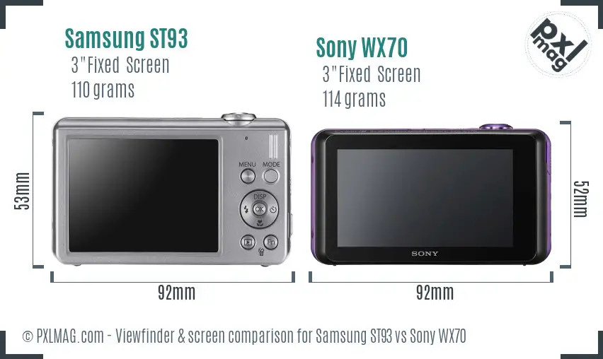 Samsung ST93 vs Sony WX70 Screen and Viewfinder comparison