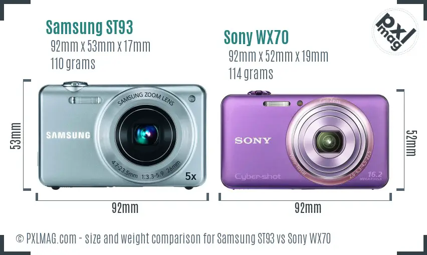 Samsung ST93 vs Sony WX70 size comparison