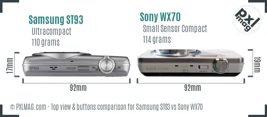 Samsung ST93 vs Sony WX70 top view buttons comparison